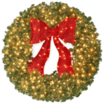 24-Inch Pre-Lit Artificial Fir Christmas Wreath with Red Lighted Bow